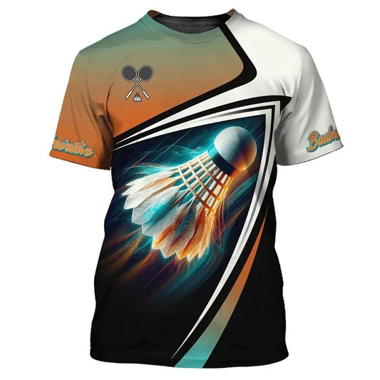Summer Vintage 3D Sports Badminton Printing T Shirt Fitness Lovers Graphic Short Sleeves Gym Fashion Streetwear T-shirts Clothes - Xlam